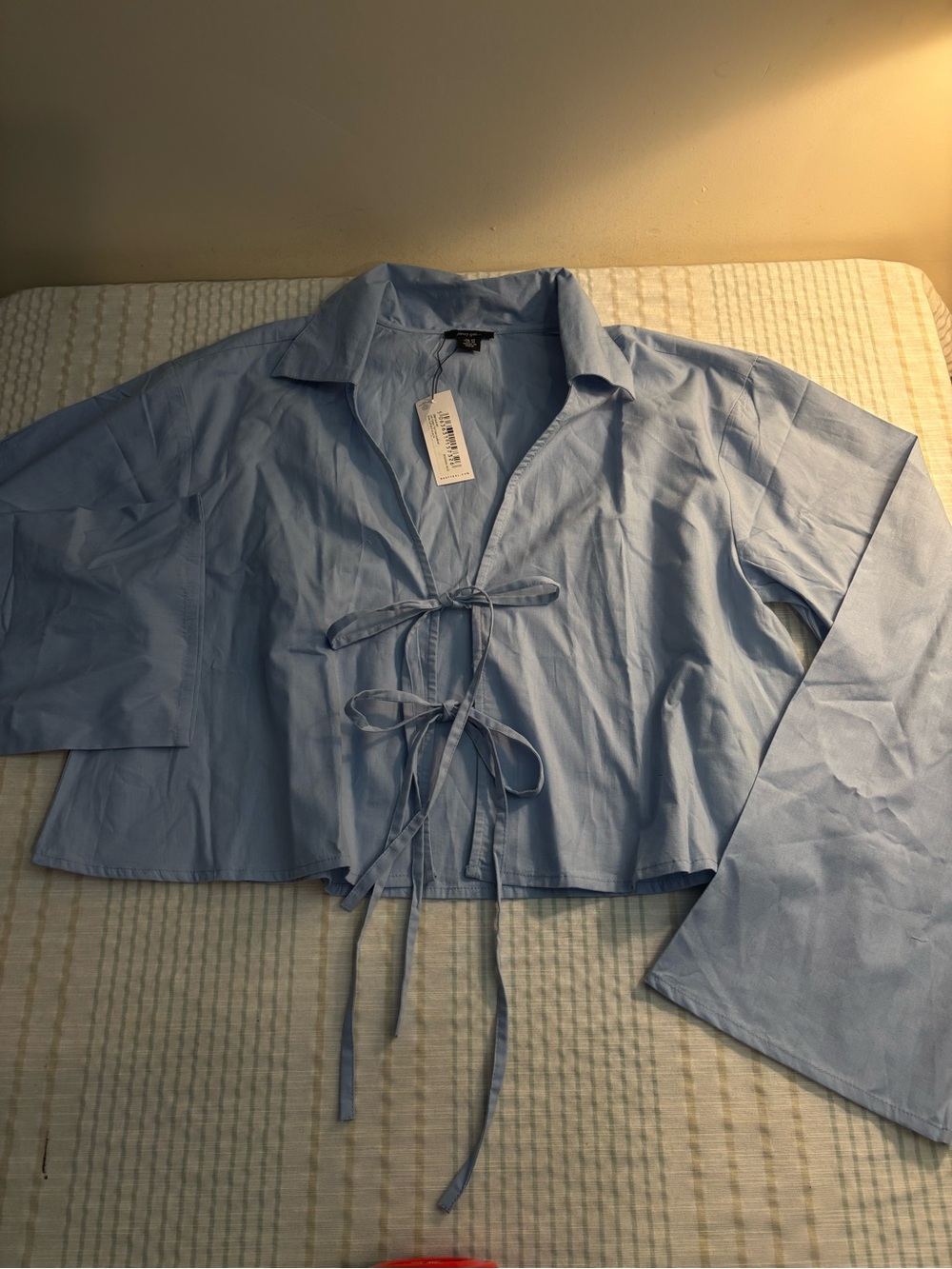 Nasty Gal Sky Blue Tie-Front Cropped Shirt